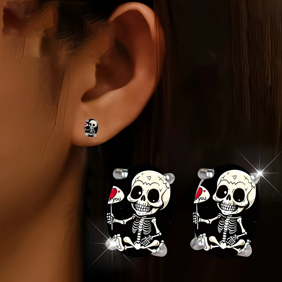 Love Skeleton Oval Earrings