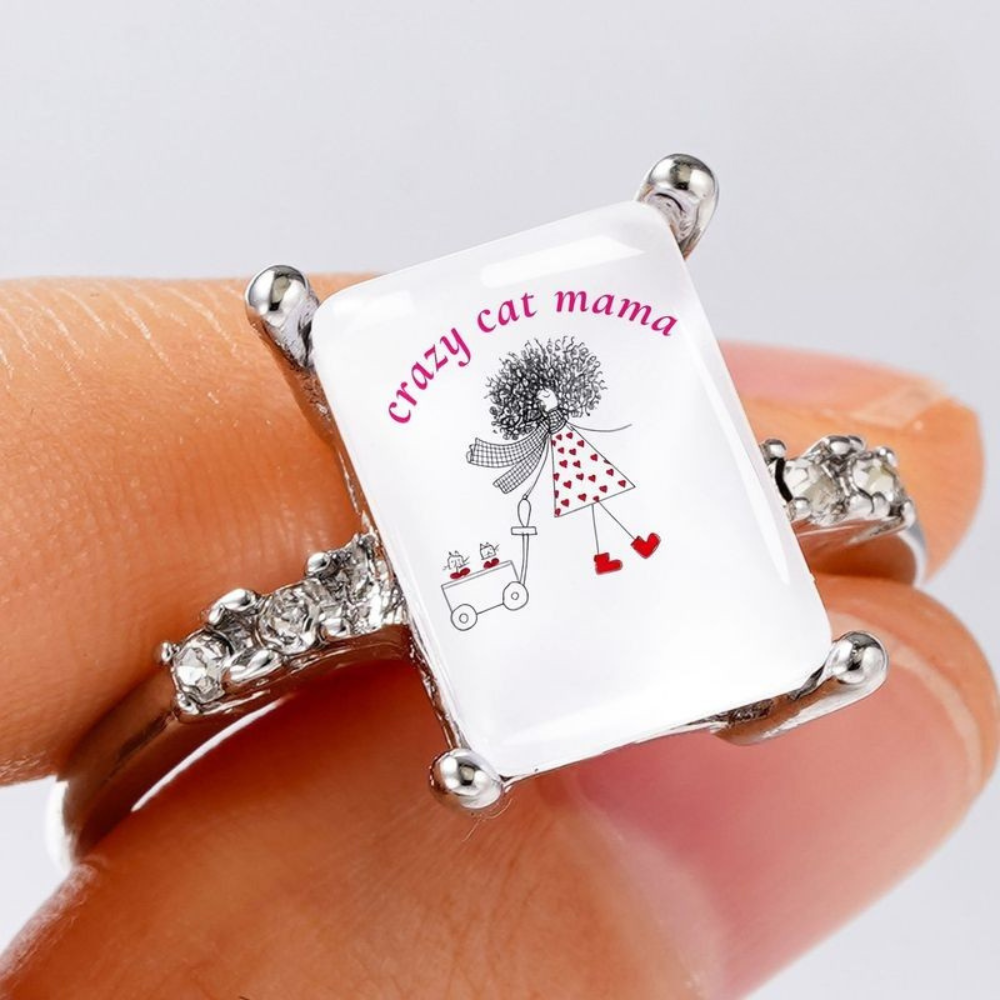 Crazy Cat Mama Square Ring