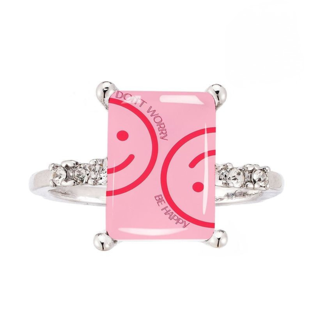 Pink Smiley Face Square Ring