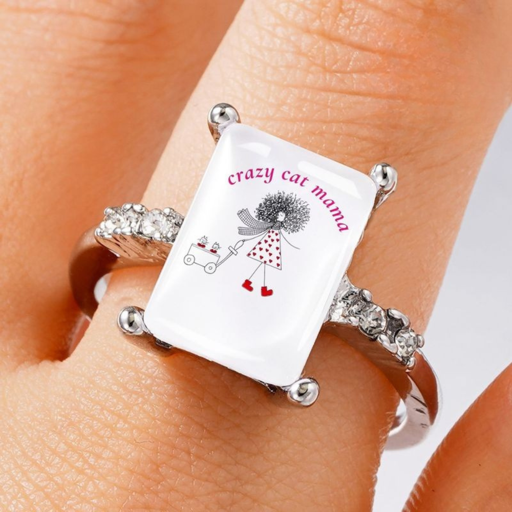 Crazy Cat Mama Square Ring