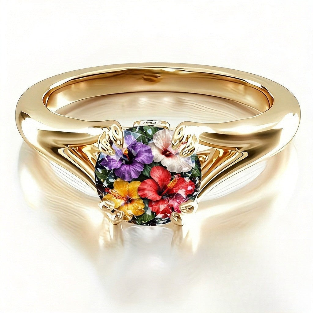 Multicolor Hibiscus Prong Ring