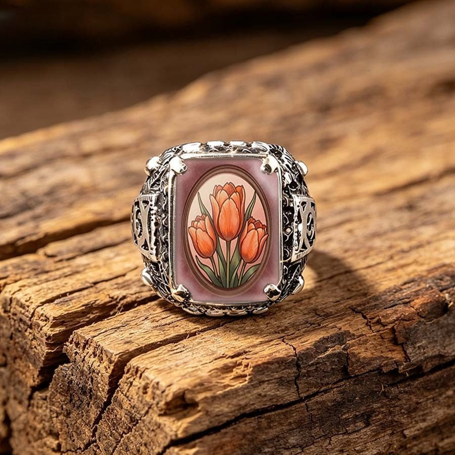 Tulip Floral Square Ring