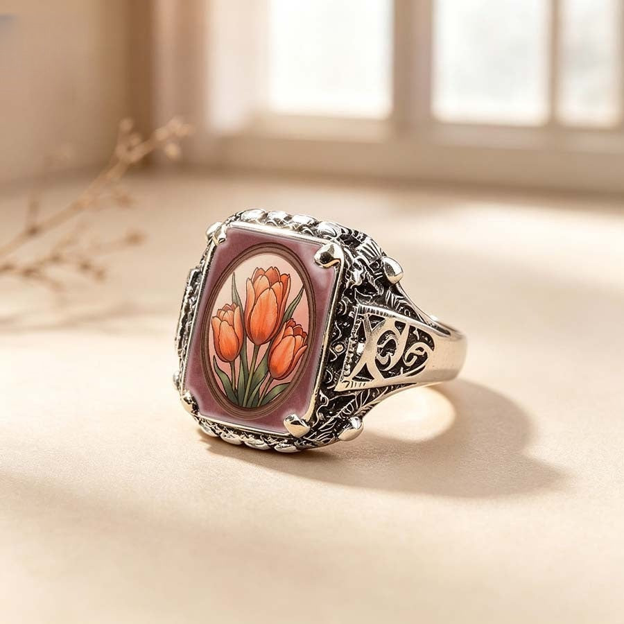 Tulip Floral Square Ring