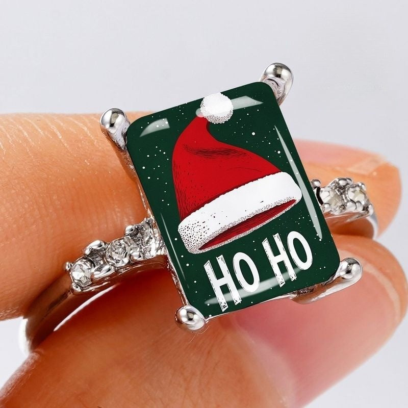 Santa Hat Ho Ho Square Ring