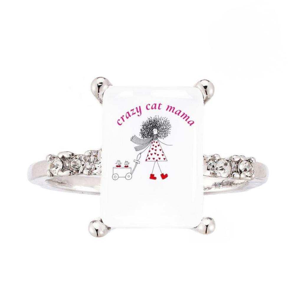 Crazy Cat Mama Square Ring