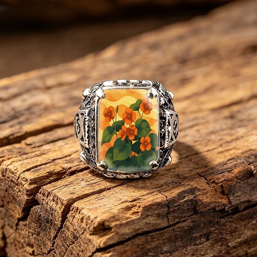 Orange Nasturtium Square Ring