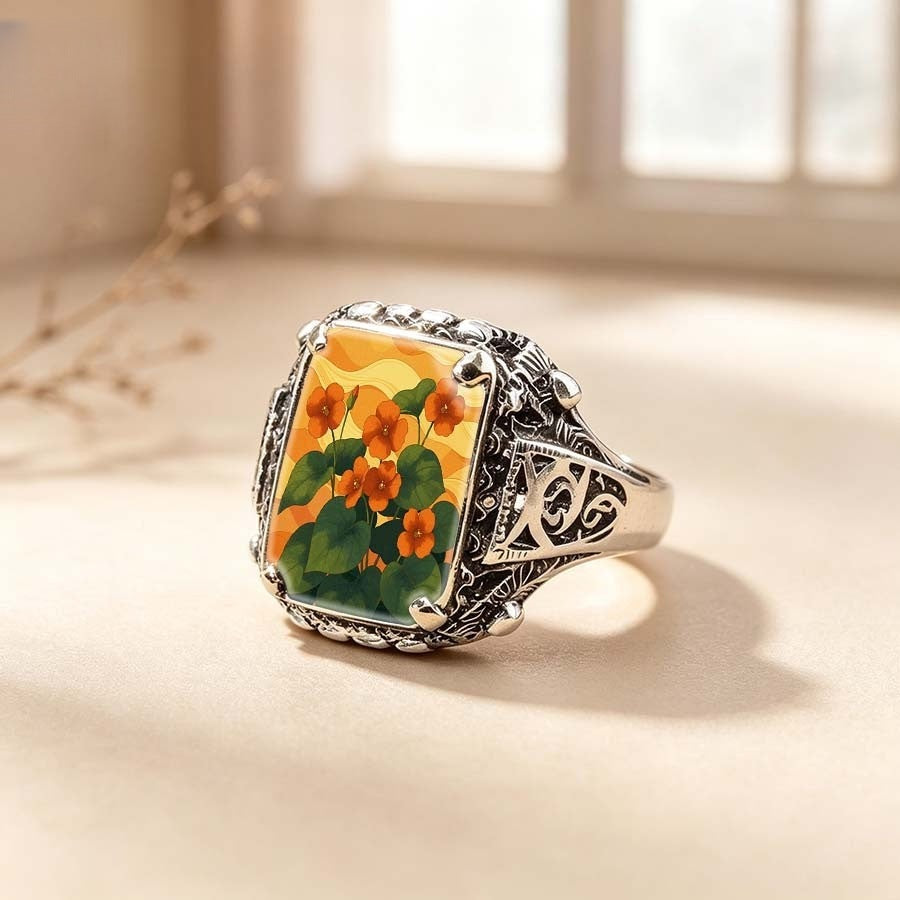 Orange Nasturtium Square Ring