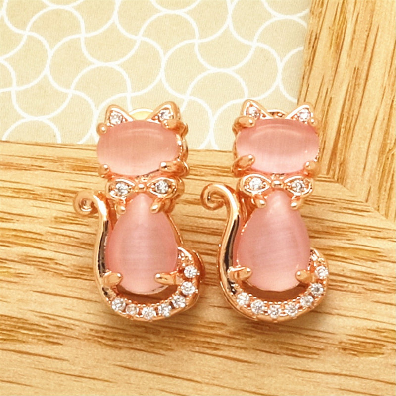 Pink Crystal Cat Earrings