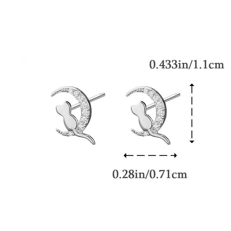 Moon Cat Stud Earrings
