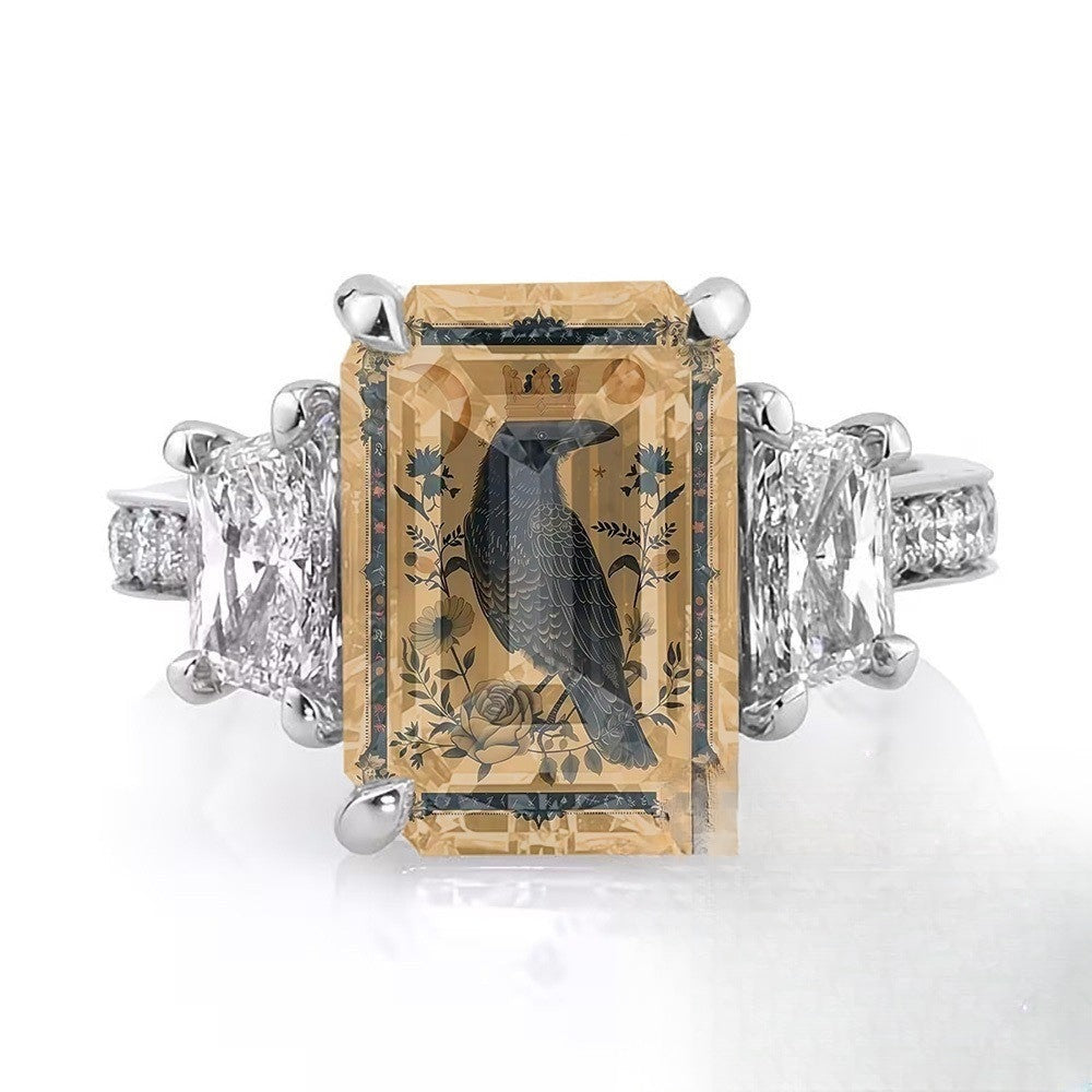 Crowned Crow Rectangular Ring