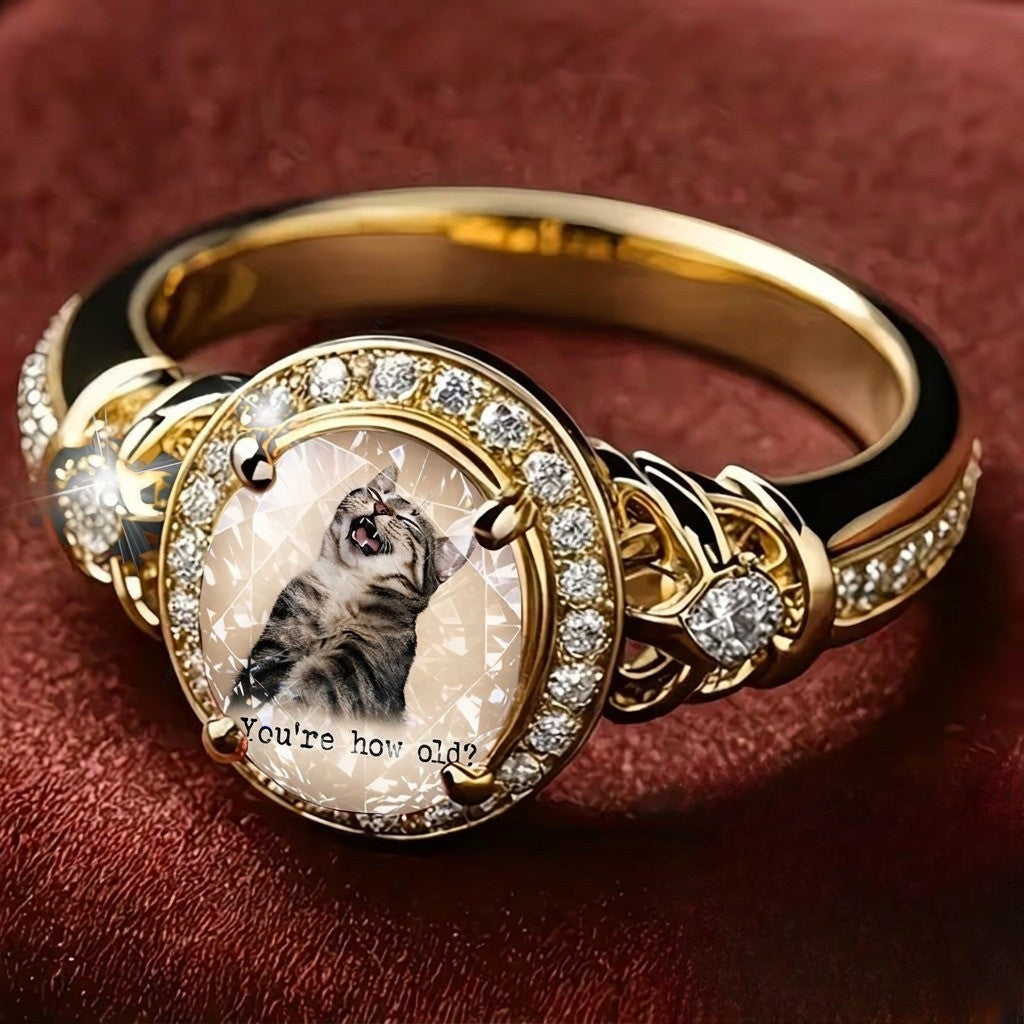 Yawning Cat Crystal Ring
