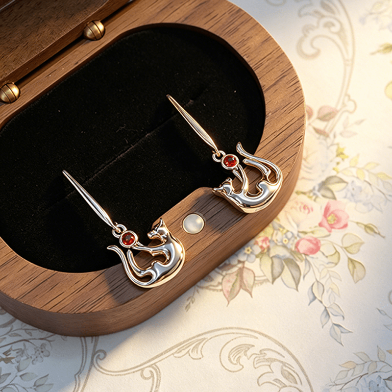Cat Crystal Drop Earrings