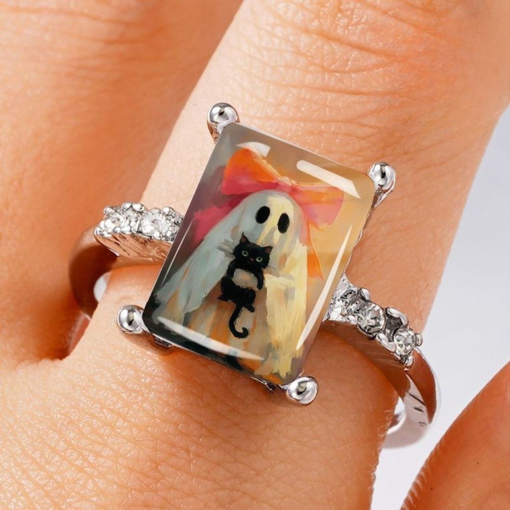 Bow Ghost Holding Cat Ring