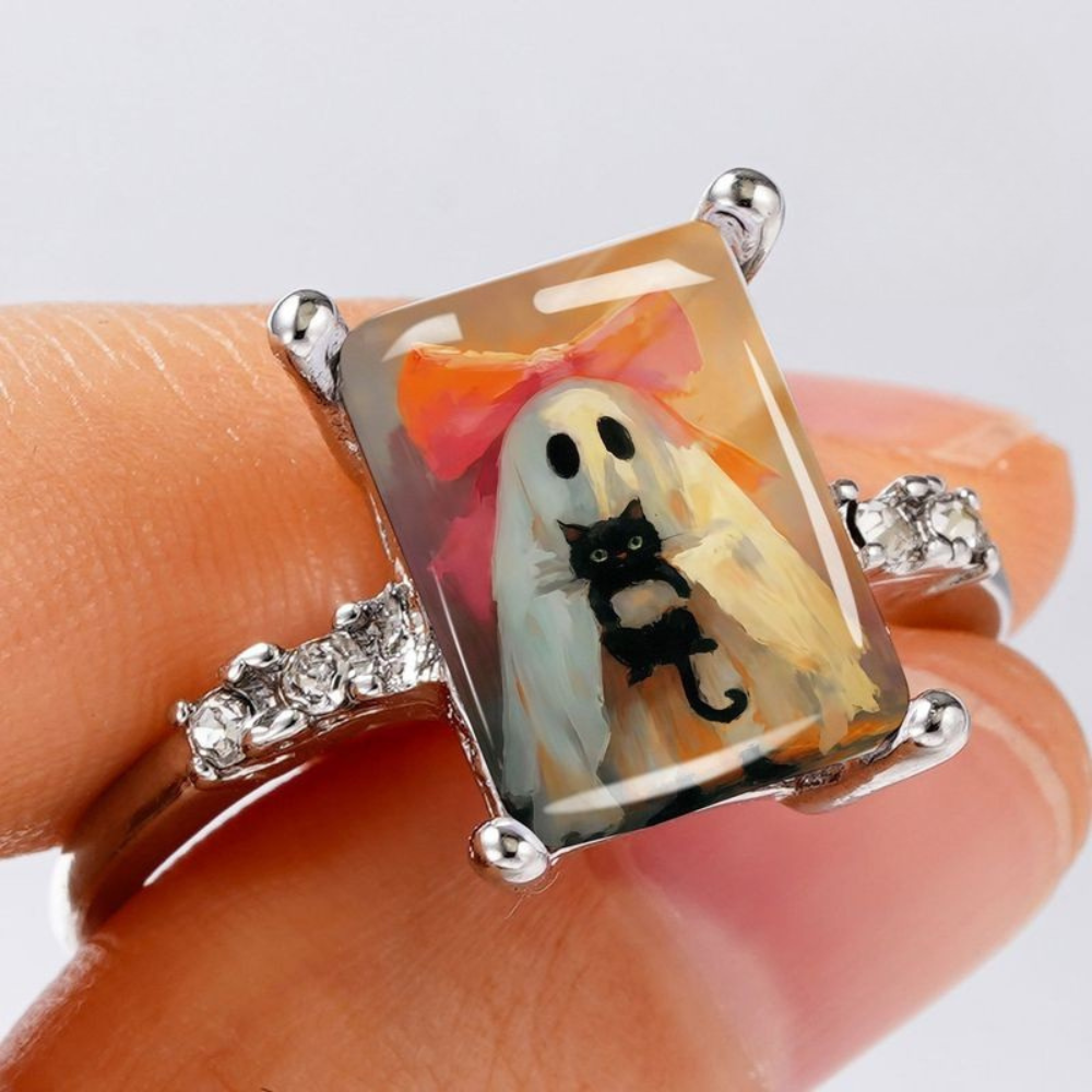Bow Ghost Holding Cat Ring