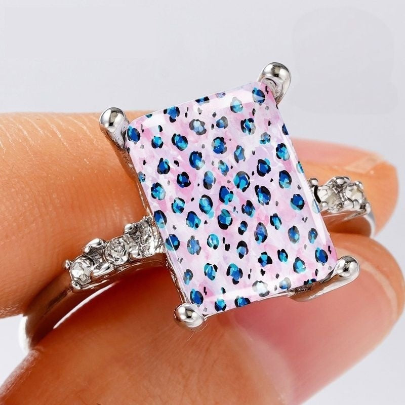 Pink Blue Leopard Square Ring