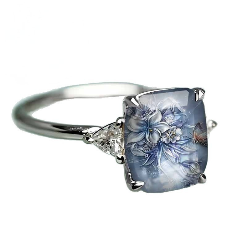 Blue Floral Statement Ring