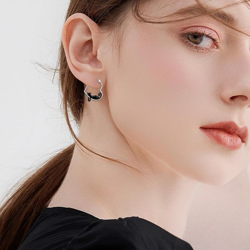 Black Cat Hoop Earrings