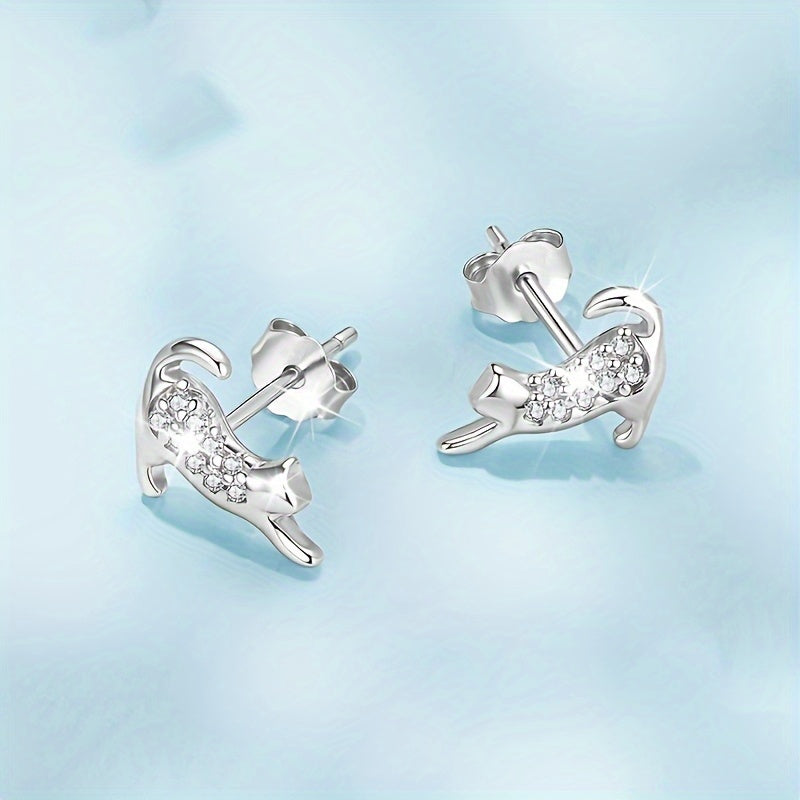 Stretching Cat Stud Earrings