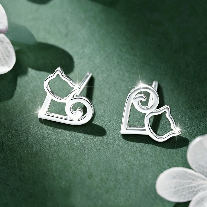 Curled Tail Cat Stud Earrings