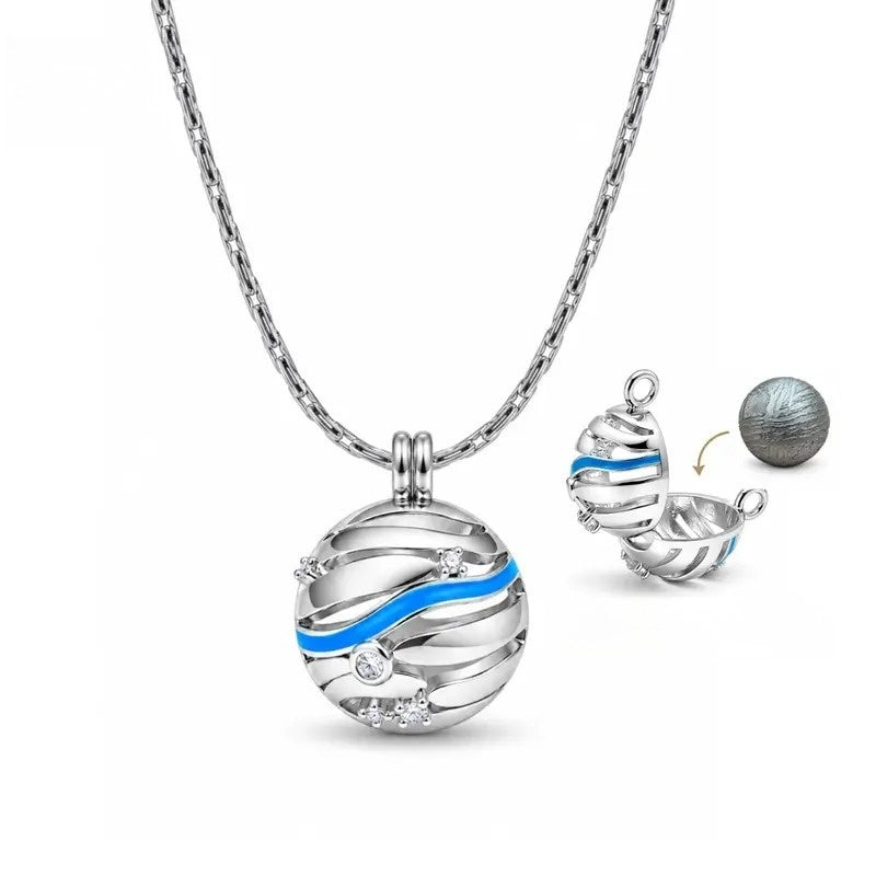 Blue Wave Meteorite Locket Necklace
