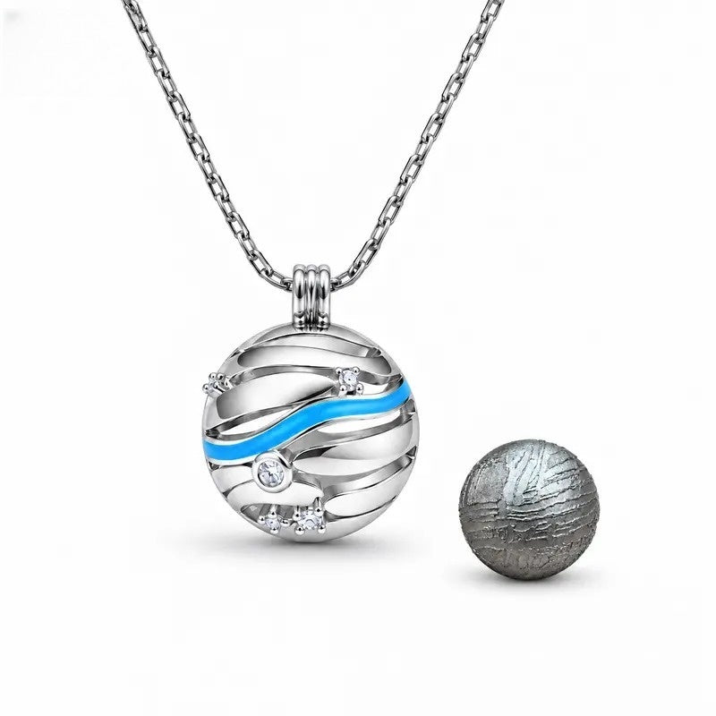 Blue Wave Meteorite Locket Necklace
