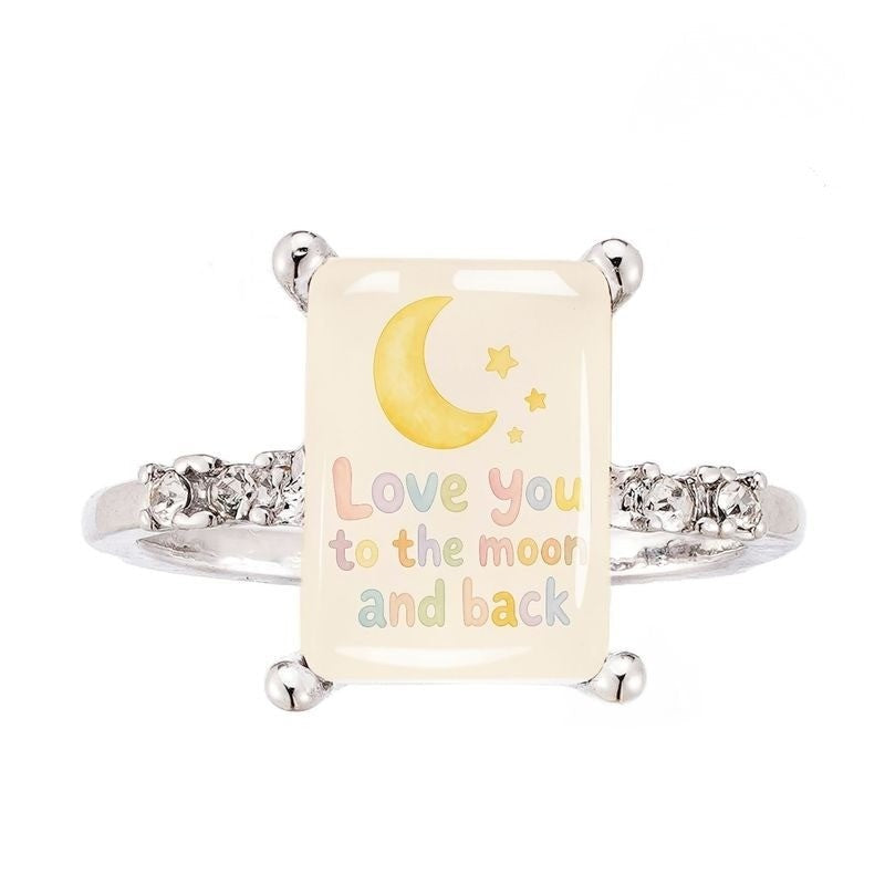 Love You to the Moon Rectangle Ring