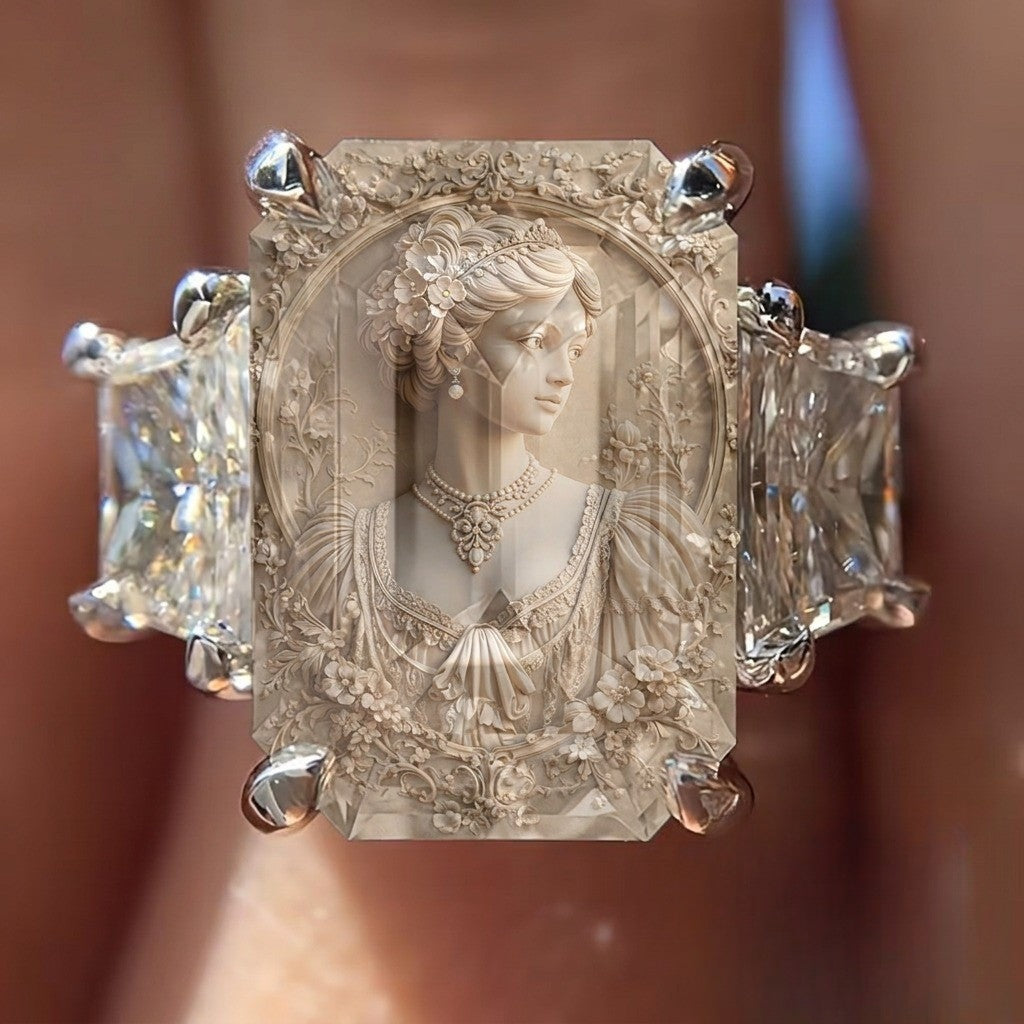 Ornate Lady Portrait Square Ring
