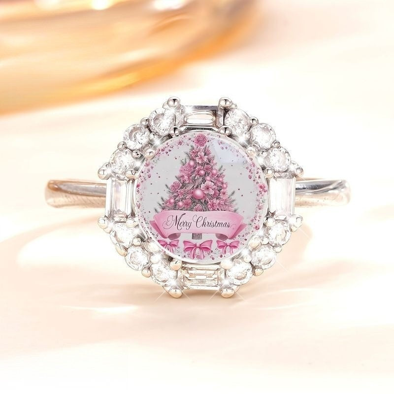 Pink Christmas Tree Halo Ring