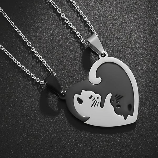 4pc Loving Cat Necklace & Ring Set