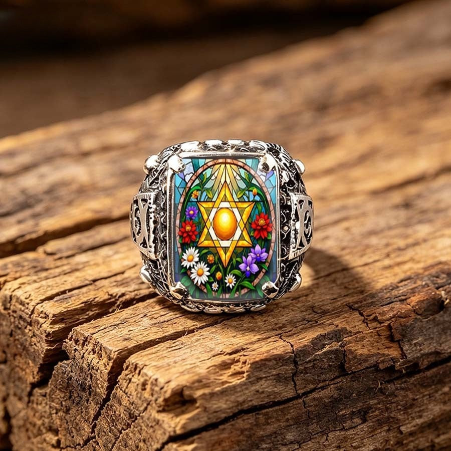 Floral Star of David Square Ring
