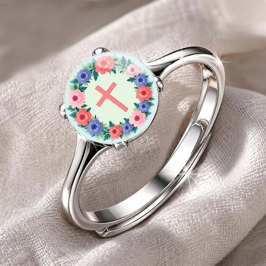 Floral Wreath Cross Ring