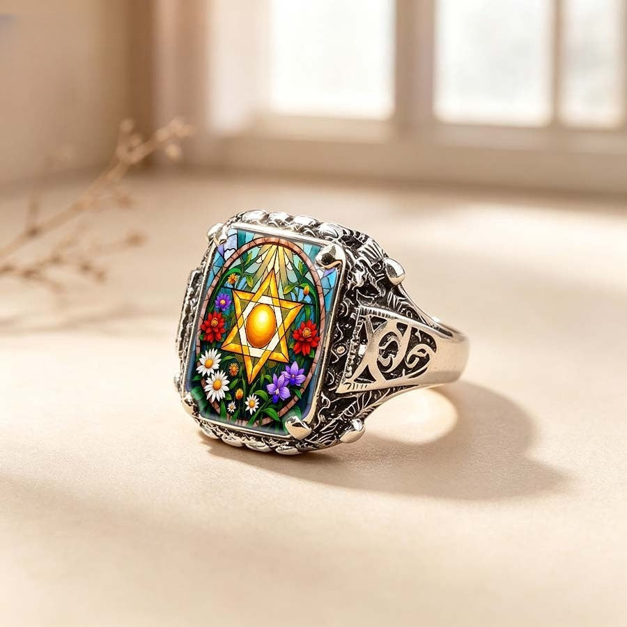 Floral Star of David Square Ring