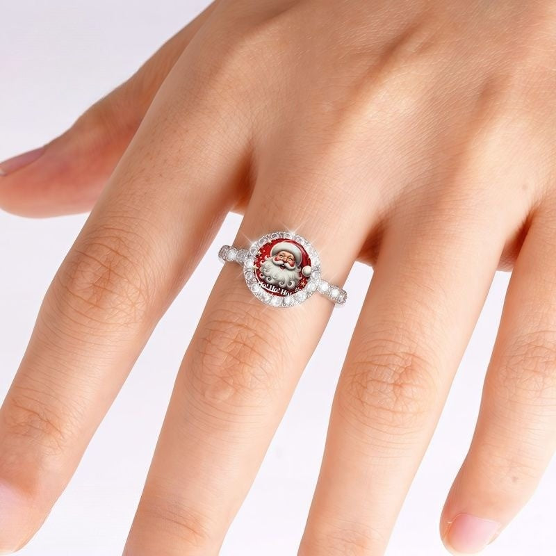 White Santa Claus Glass Dome Ring