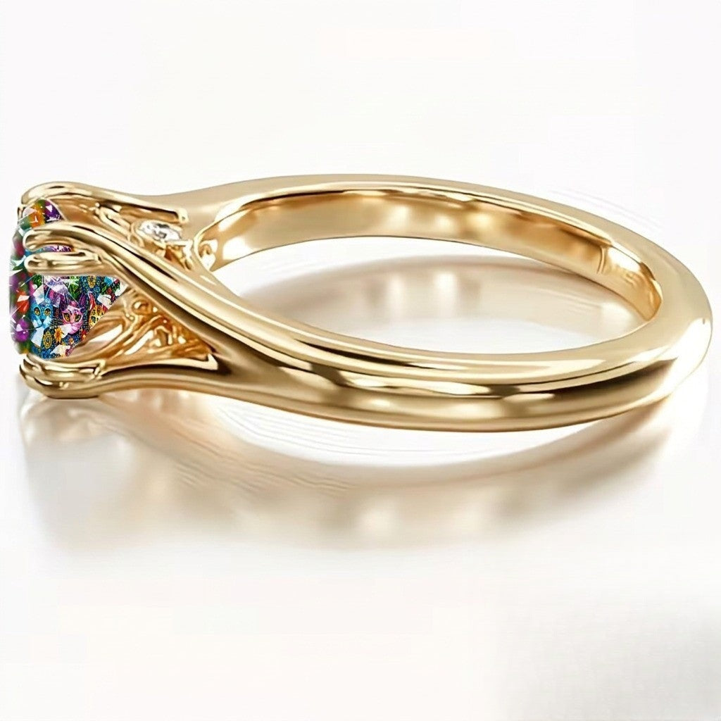 Colorful Floral Cat Prong Ring