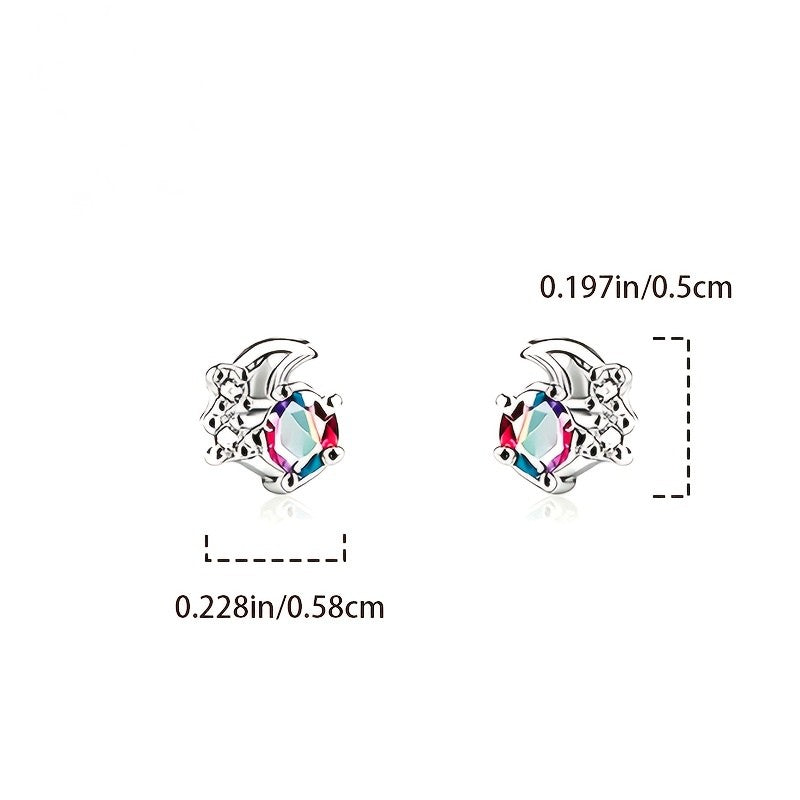 Rainbow Crystal Moon Earrings
