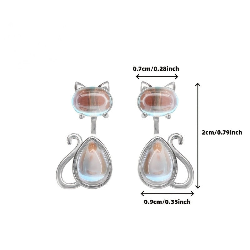 Iridescent Cat Drop Earrings