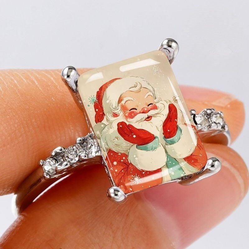 Santa Claus Glass Rectangle Ring
