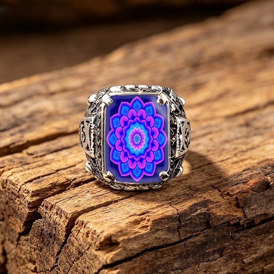 Purple Mandala Square Ring