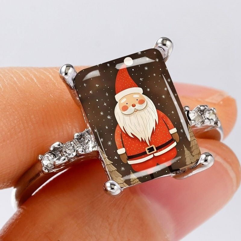 Santa Claus Winter Scene Rectangle Ring