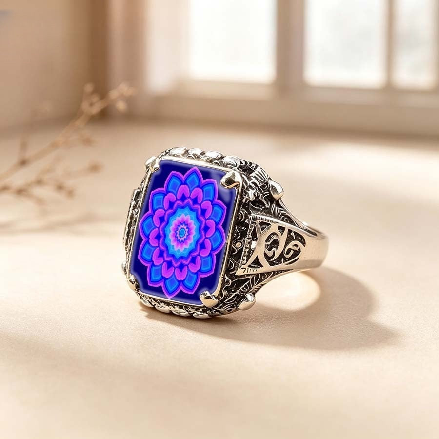 Purple Mandala Square Ring