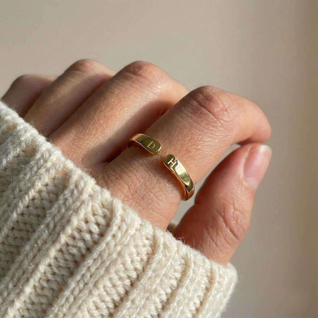 Adjustable Dainty Initial Ring