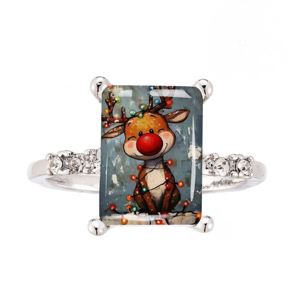 Christmas Lights Reindeer Square Ring