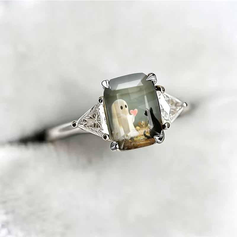 Ghost and Cat Statement Ring