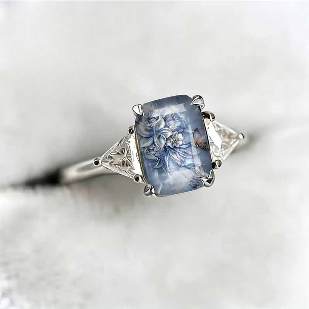 Blue Floral Statement Ring