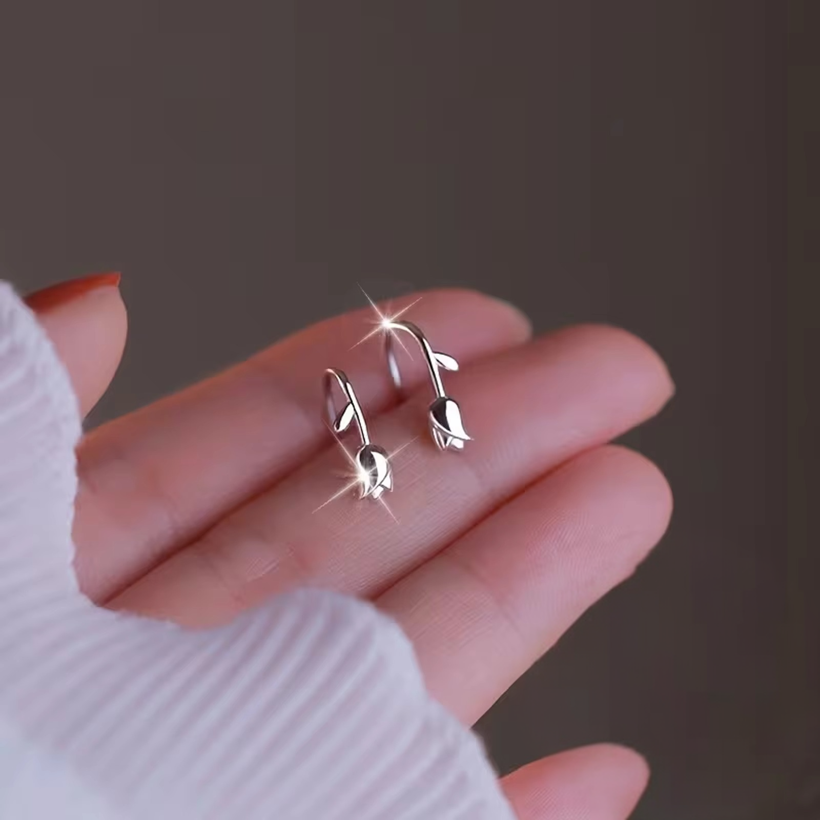 Silver Tulip Hook Earrings
