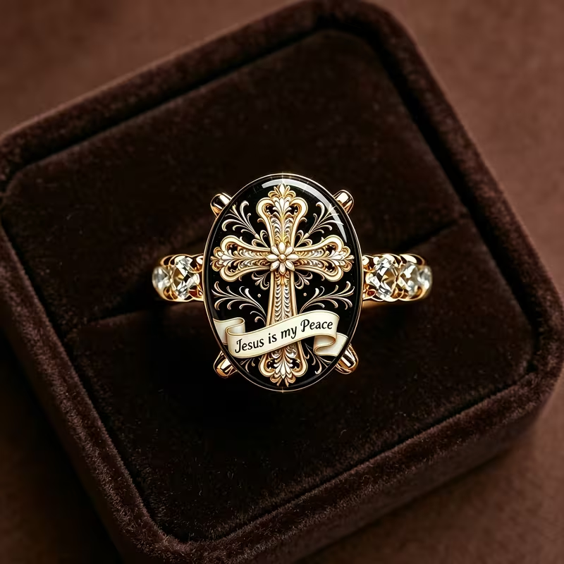 Vintage Cross Peace Oval Ring