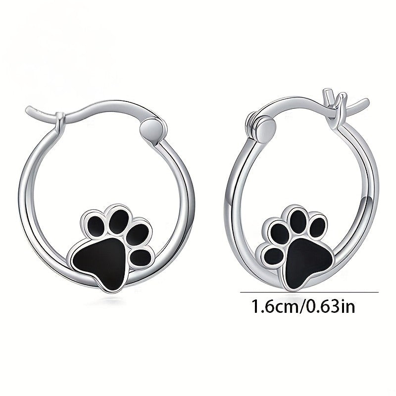 Black Paw Print Hoop Earrings