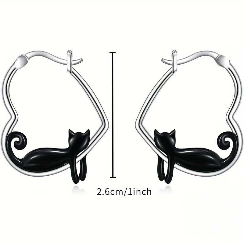 Black Cat Hoop Earrings