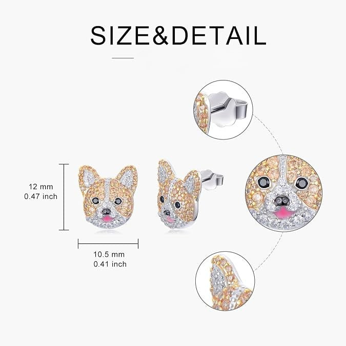 Crystal Dog Face Stud Earrings