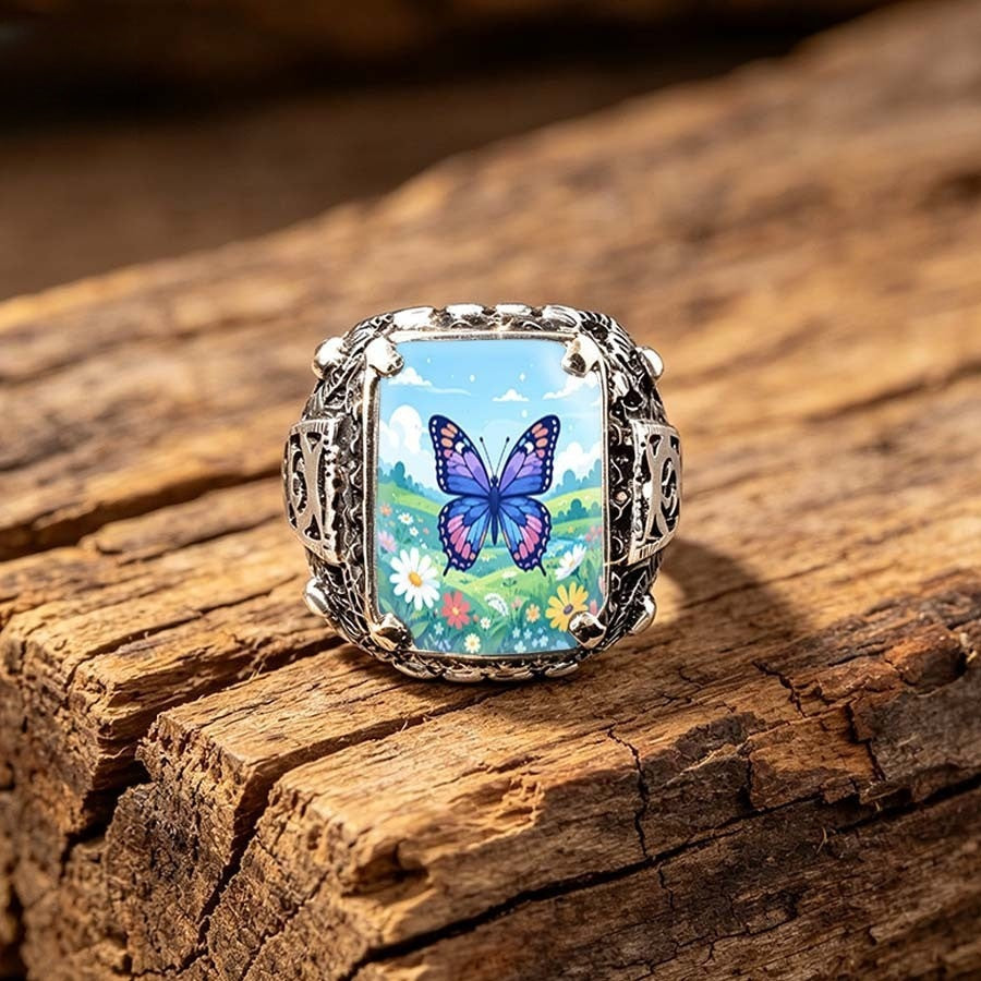 Ornate Butterfly Meadow Square Ring